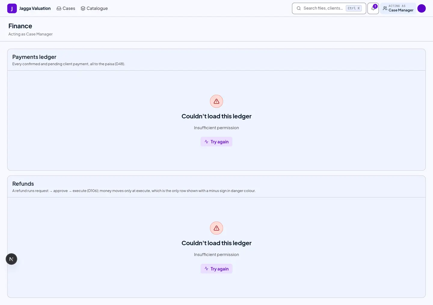 A payments panel on a case listing milestones with amounts paid and due.