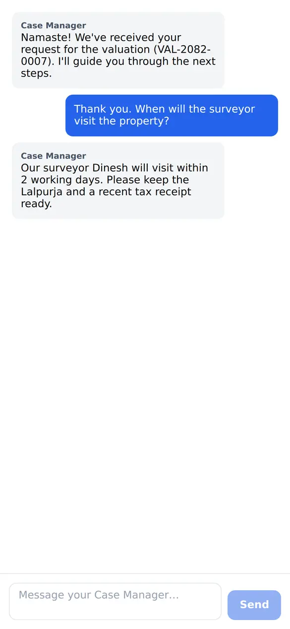 The mobile message thread between a client and their case manager.