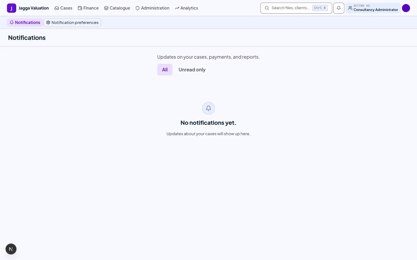 The notification centre listing approvals, service-level warnings and exceptions.
